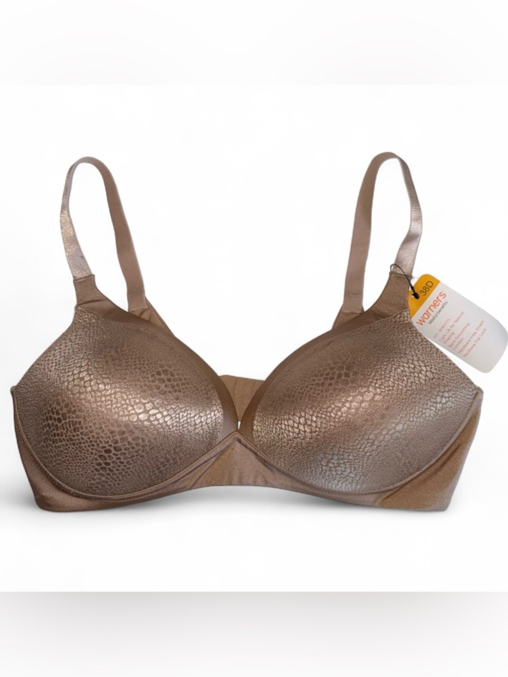 NWT Warners 38D Blissful Benefits Wirefree Bra Beige W4013 Light Lift Nude Tan